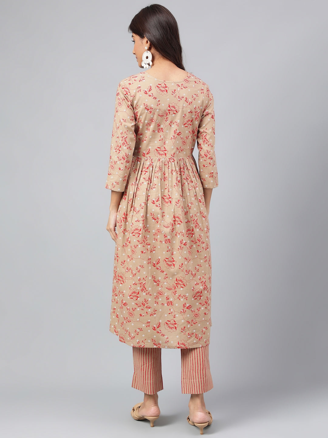 Brown Cotton Floral Kurta