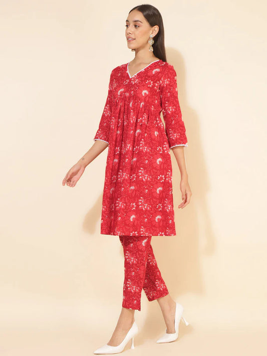 Red Floral kurta set