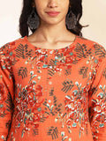 Rust Cotton Floral Regular Kurta Set