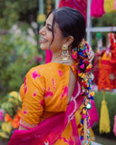 French Crepe Printed Embroidered Co-ord Set with Organza Dupatta | Stylish Neck Design