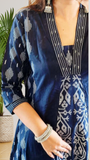 Navy Blue  V Neck Printed Anarkali Suit Set