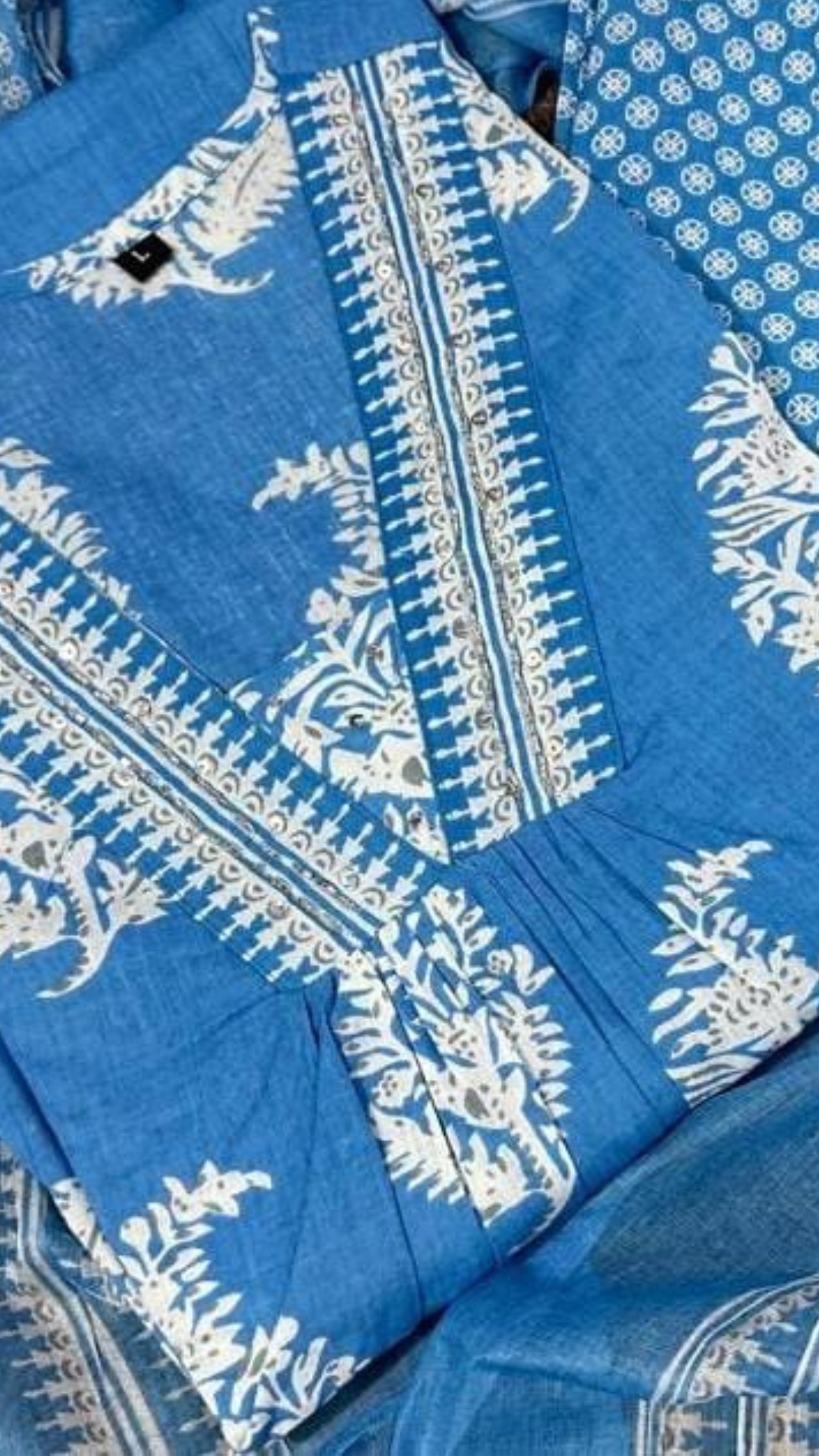 Sky blue block printed kurta set