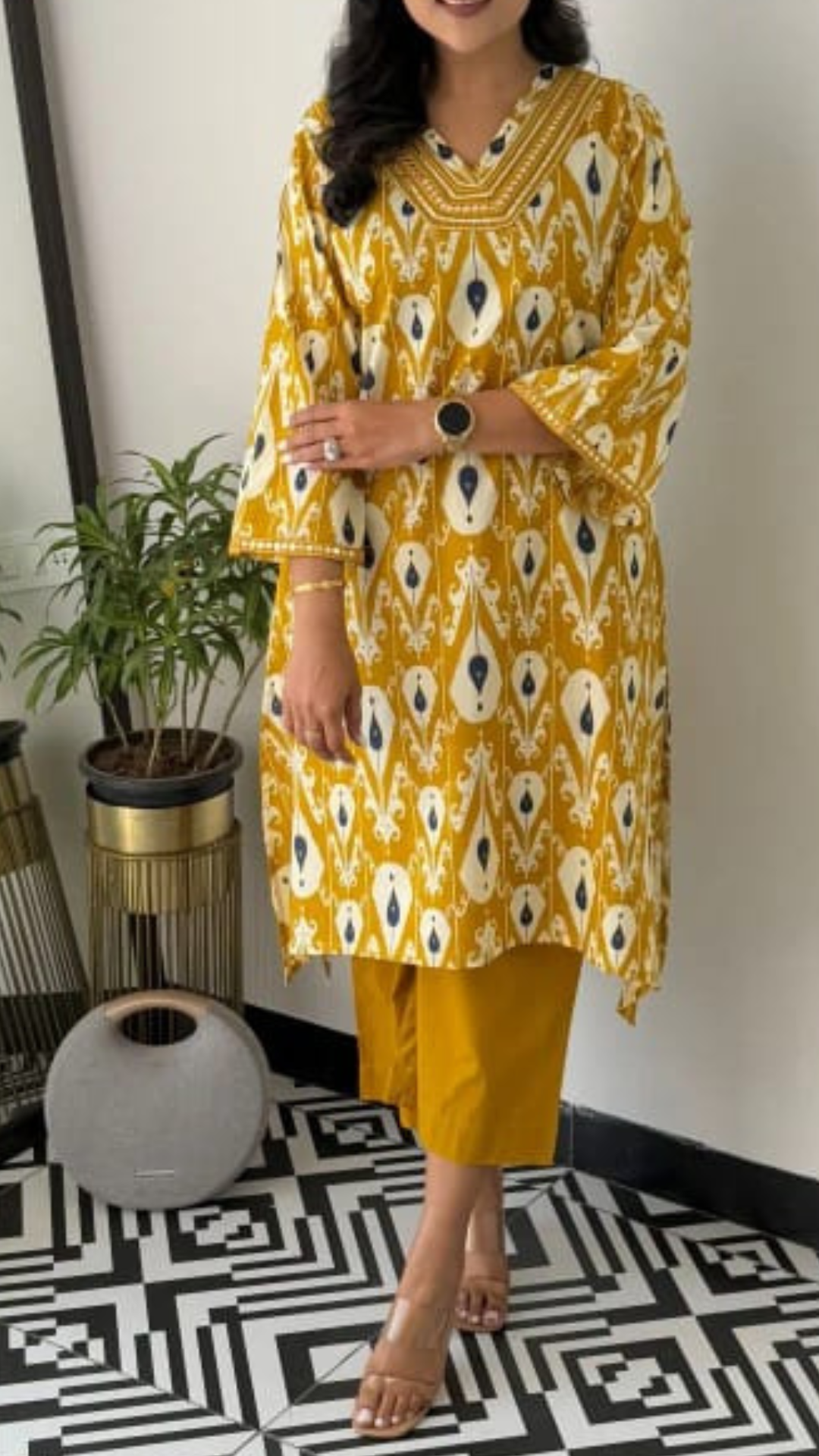 Daily Wear Printed ikkat Readymade Cord Set