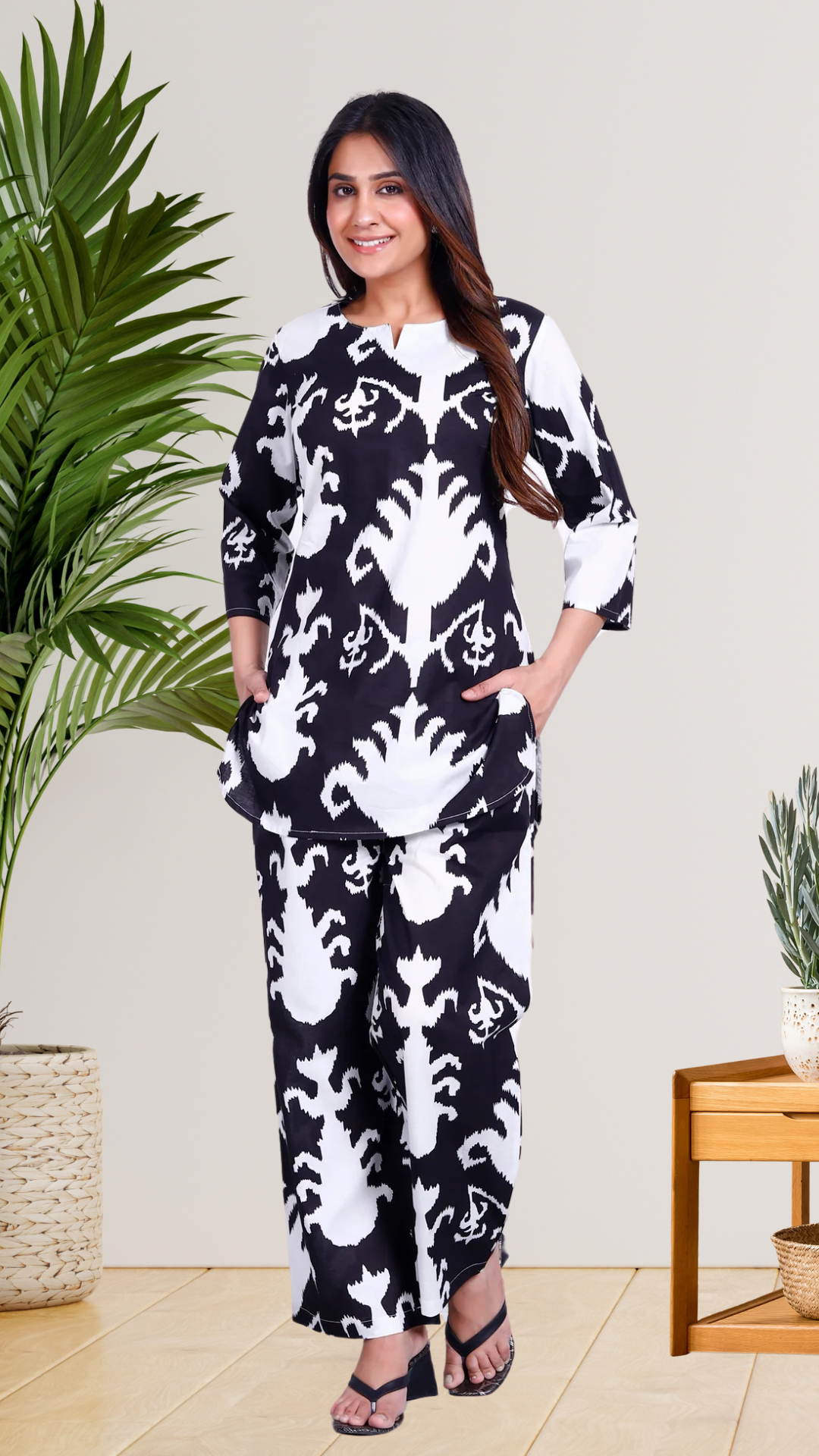 Black  Ikkat  Printed  Co-ord Set