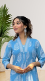 Sky blue block printed kurta set