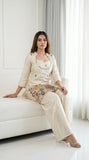 Women Shimmer Chinon Embroidered Beads & Kardana Work 3-Piece Suit Set