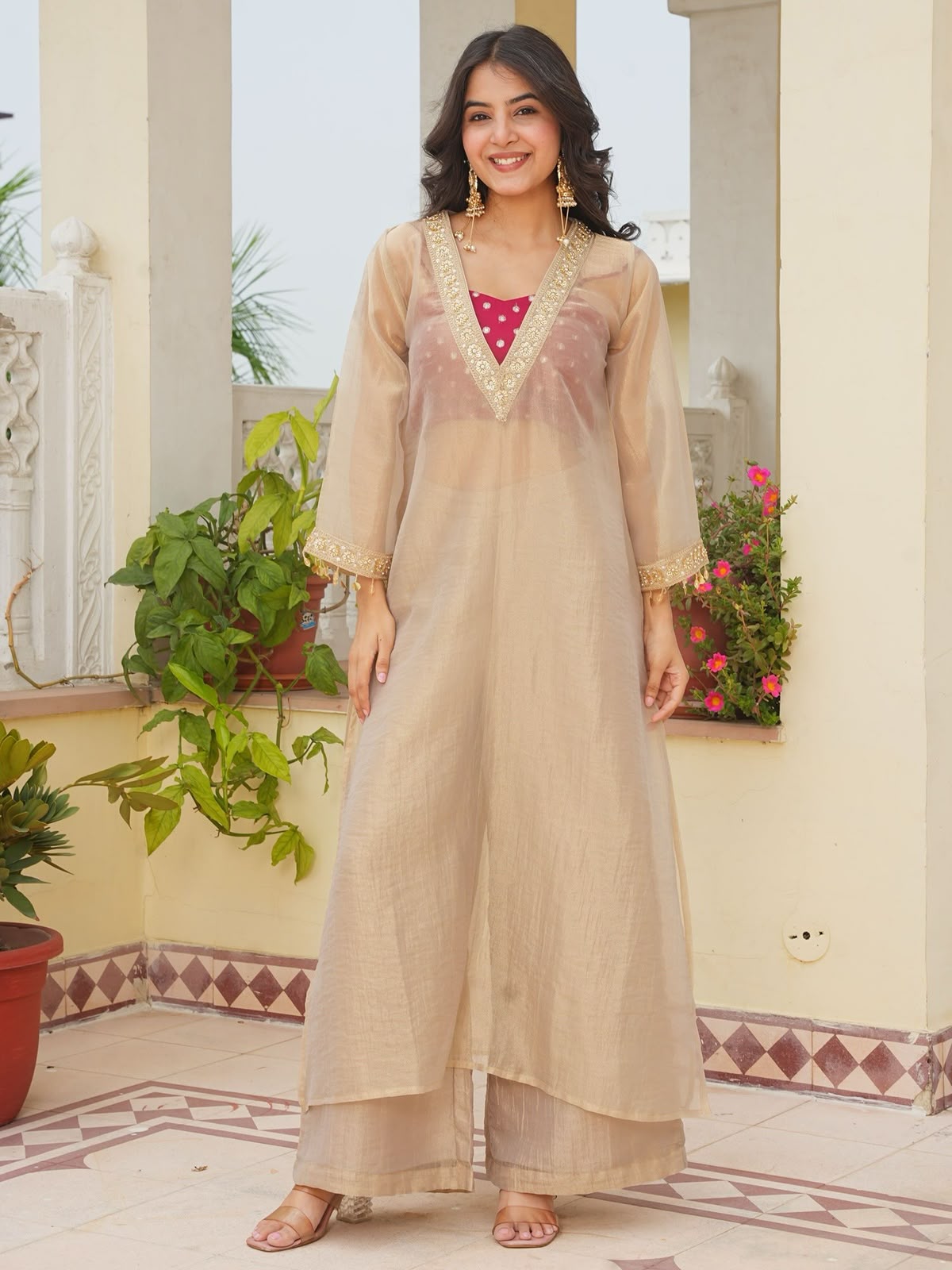 Embroidered Tissue Kurti Co-ord Set