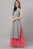 Aqua Blue Cotton Block Print Straight Kurta - Style Like A Diva