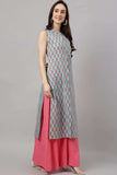 Aqua Blue Cotton Block Print Straight Kurta - Style Like A Diva