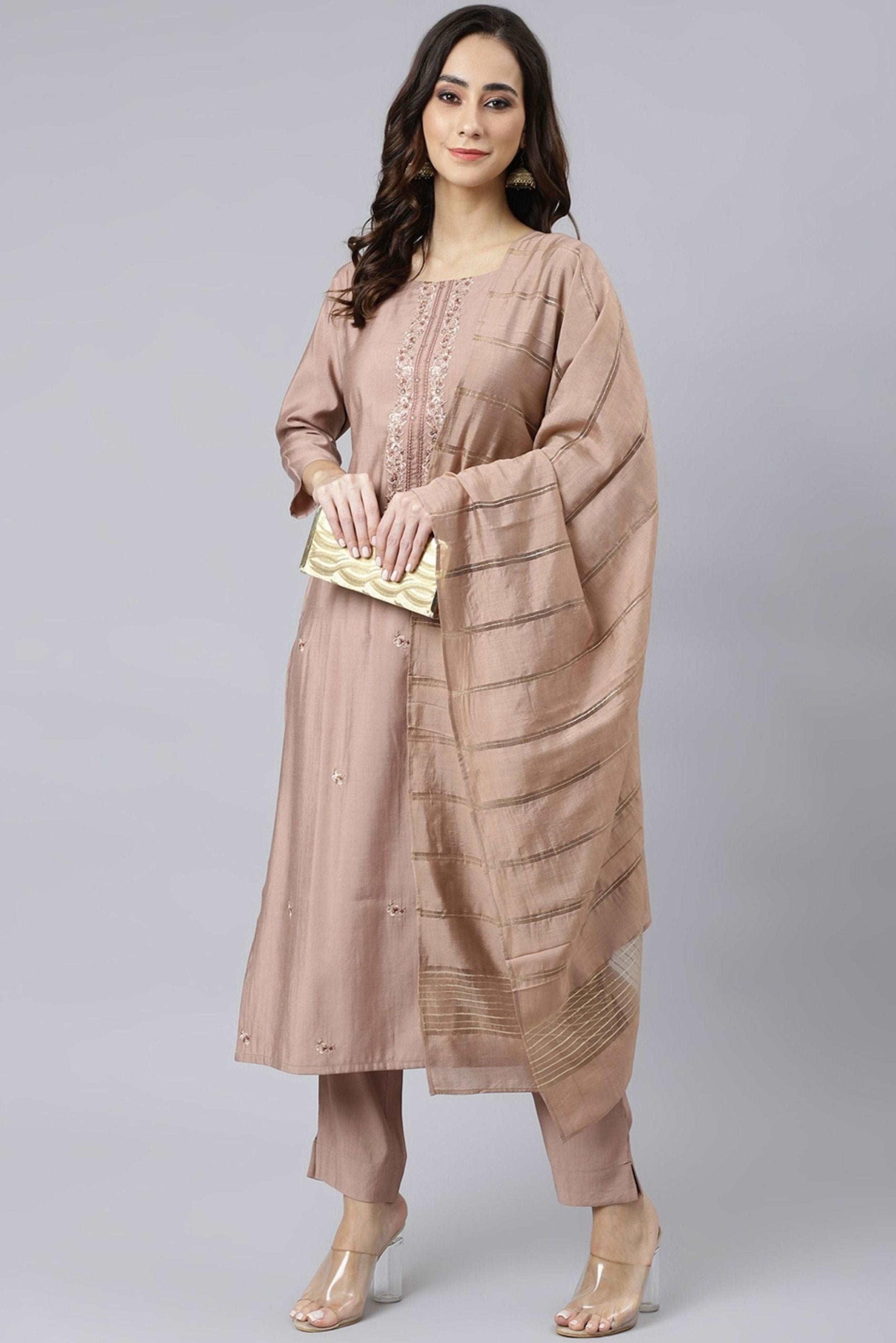 Baige Poly Silk Thread Work 3 Piece Set - Style Like A Diva