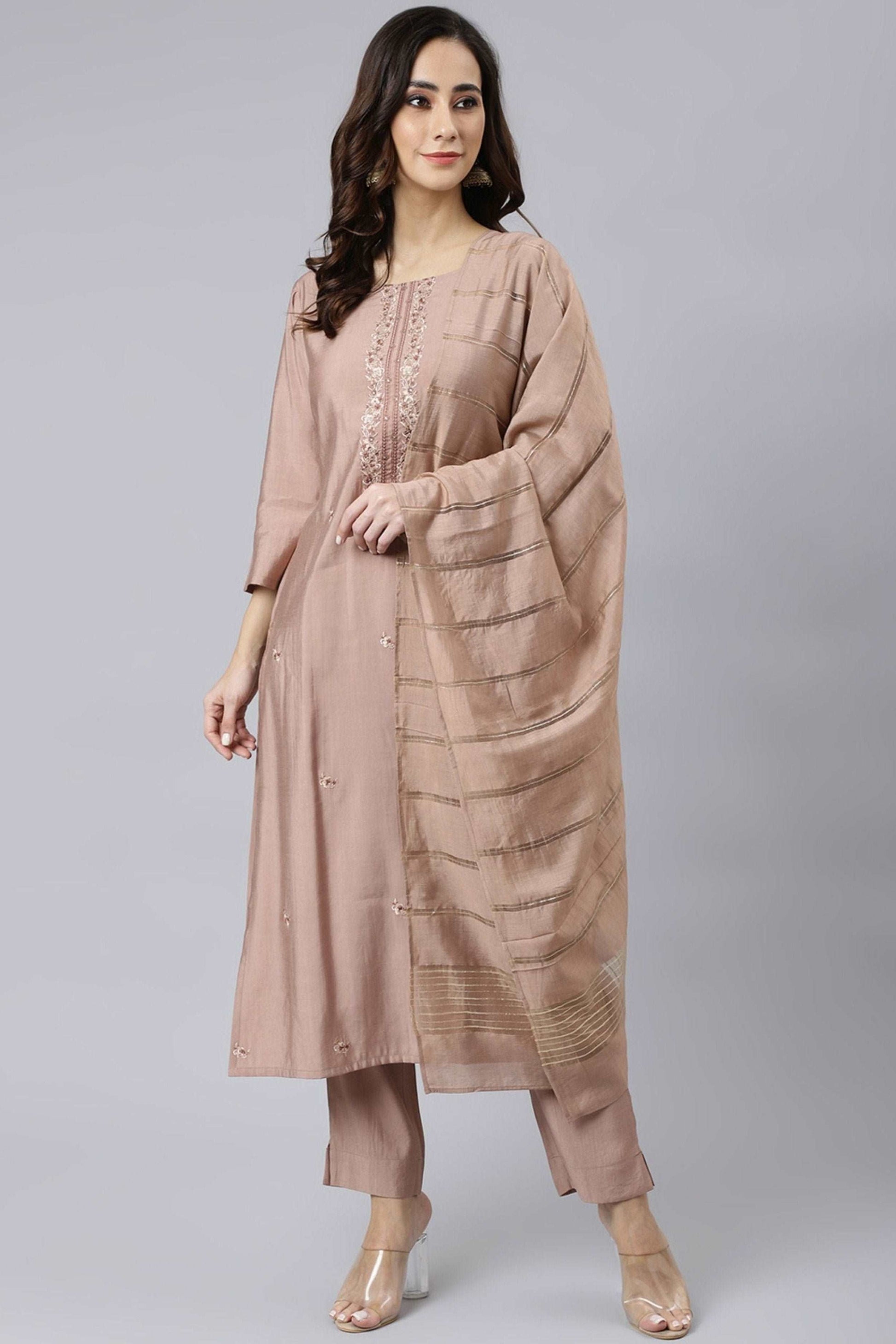 Baige Poly Silk Thread Work 3 Piece Set - Style Like A Diva