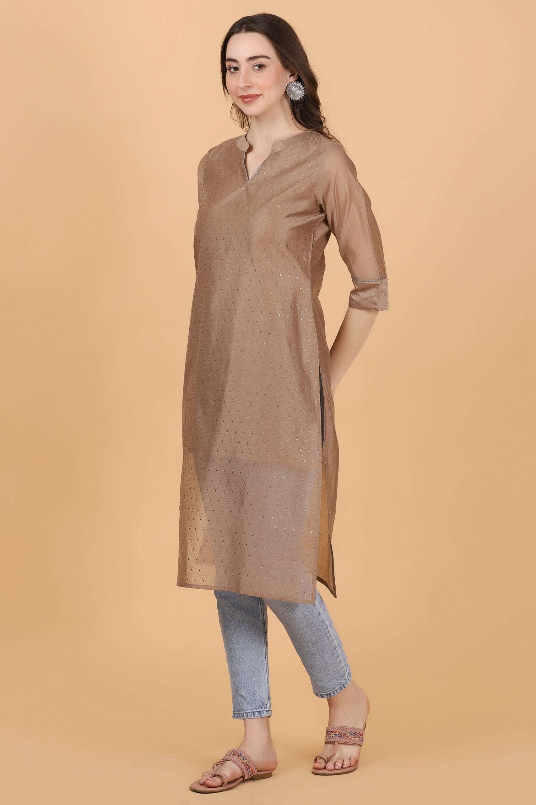 Beige Chanderi kurti Comfortable Summer Wear - Style Like A Diva