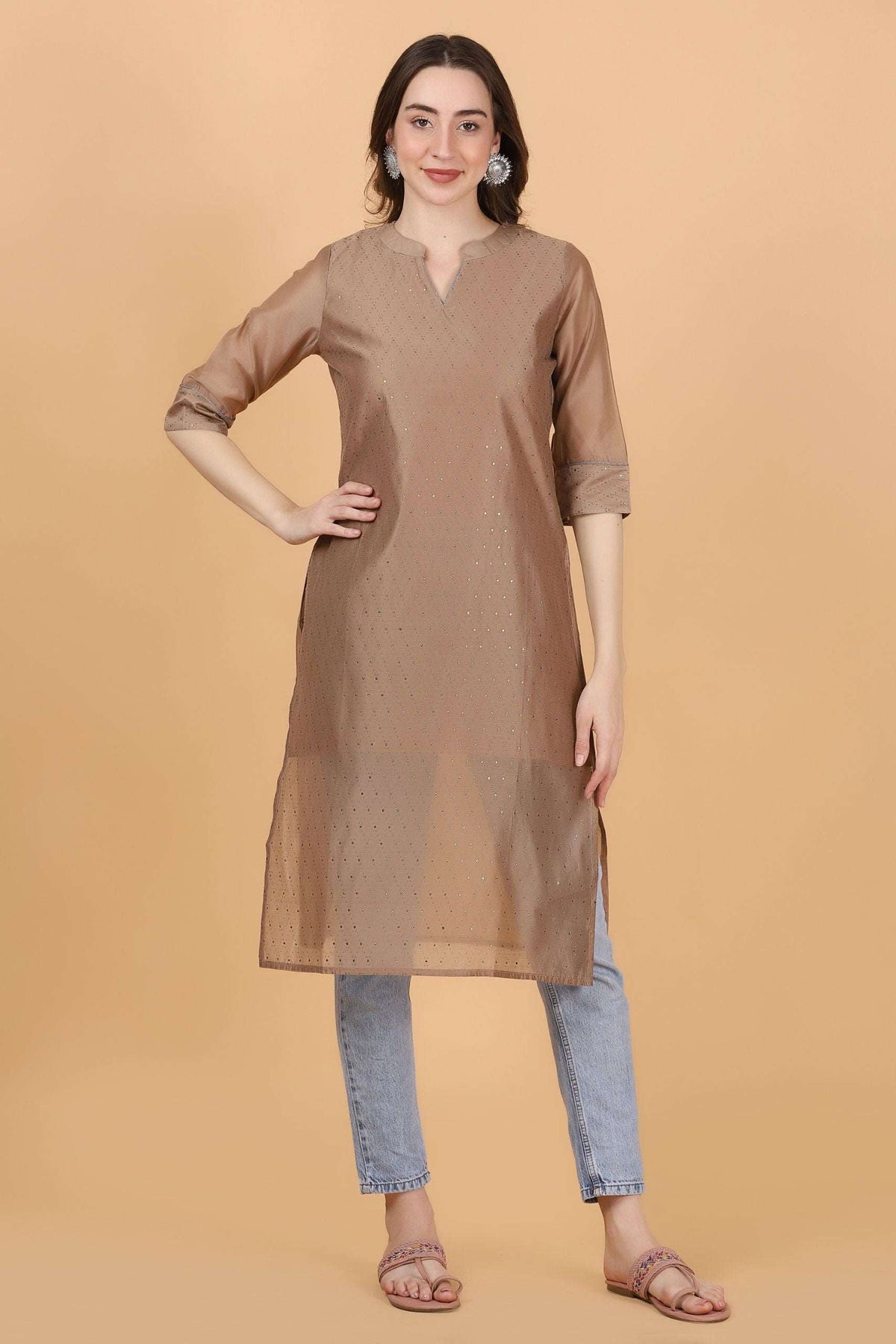 Beige Chanderi kurti Comfortable Summer Wear - Style Like A Diva