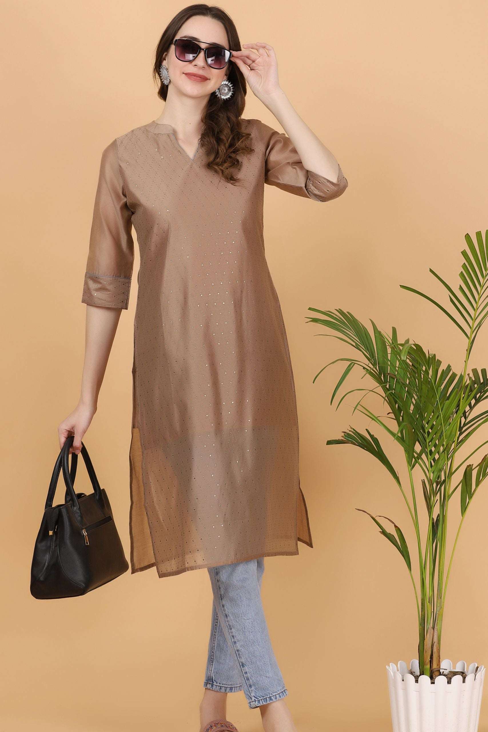 Beige Chanderi kurti Comfortable Summer Wear - Style Like A Diva