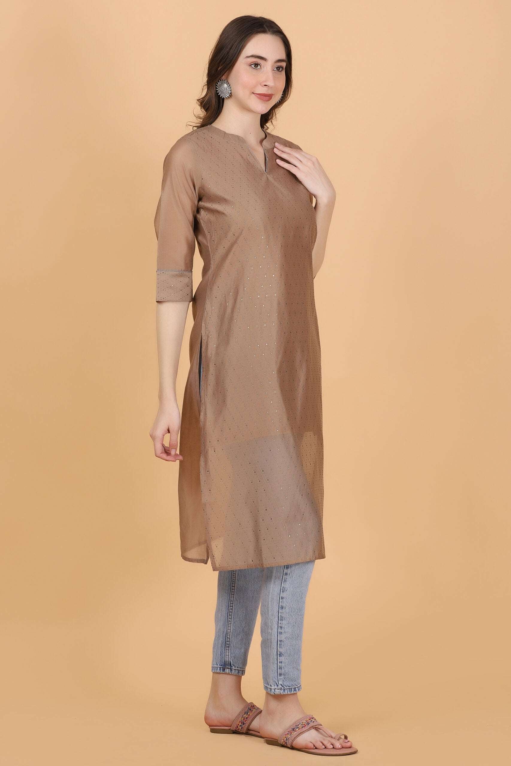 Beige Chanderi kurti Comfortable Summer Wear - Style Like A Diva