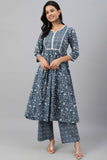 Blue Cotton Floral Block Print Kurta - Style Like A Diva