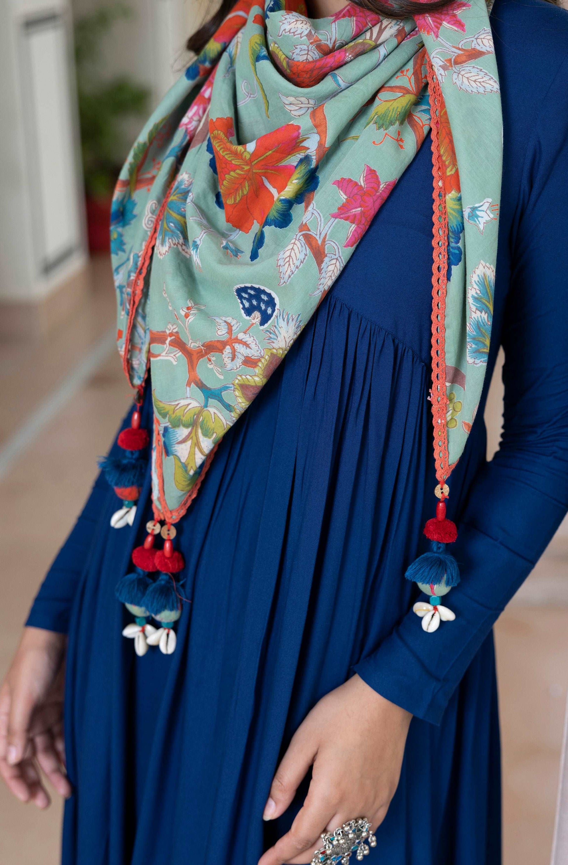 Blue Rayon Solid Kurta With Palazzo And Scarf - Style Like A Diva