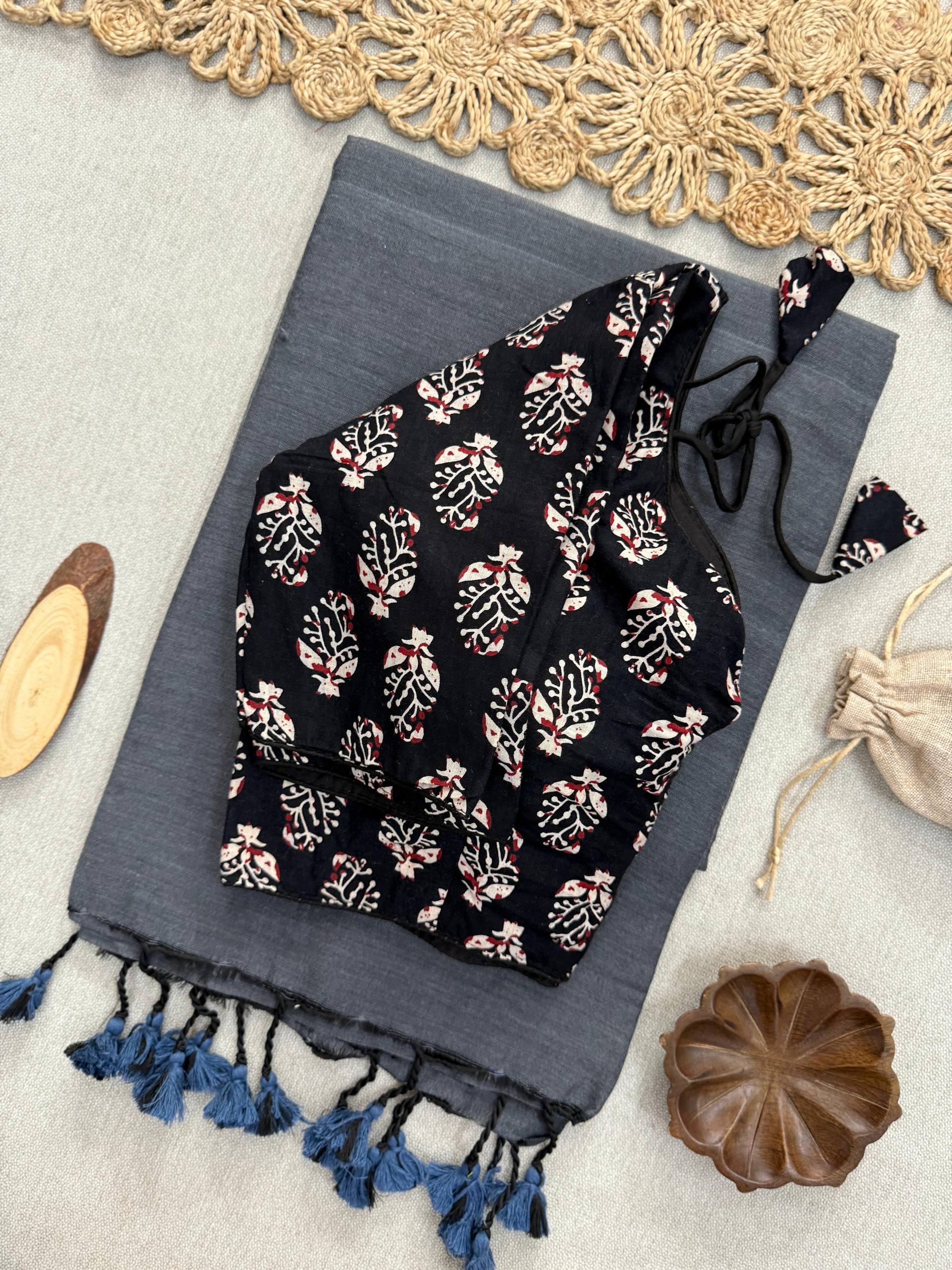 Elegant Khadi Cotton Saree with Heavy Embroidery Blouse