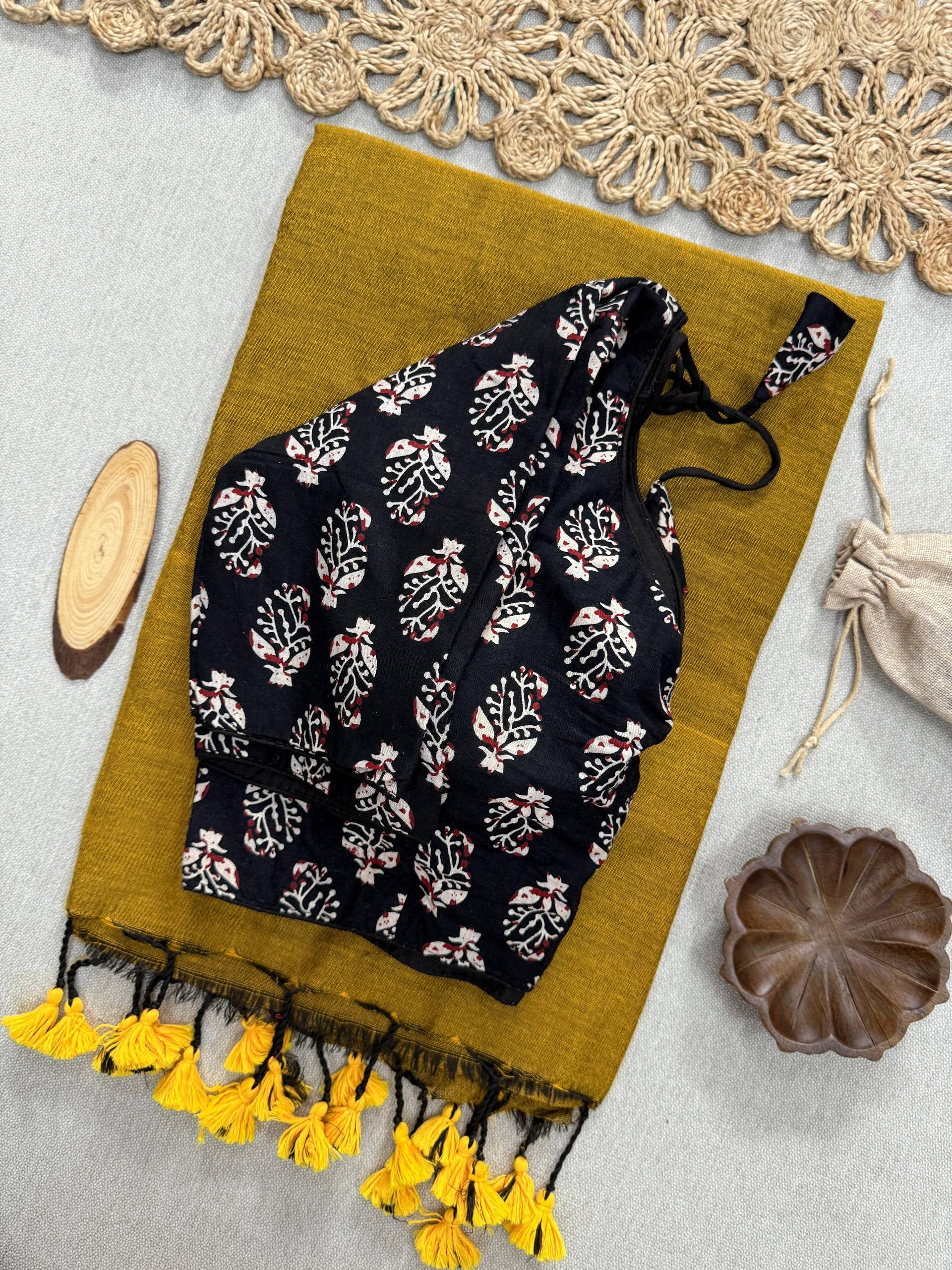Elegant Khadi Cotton Saree with Heavy Embroidery Blouse