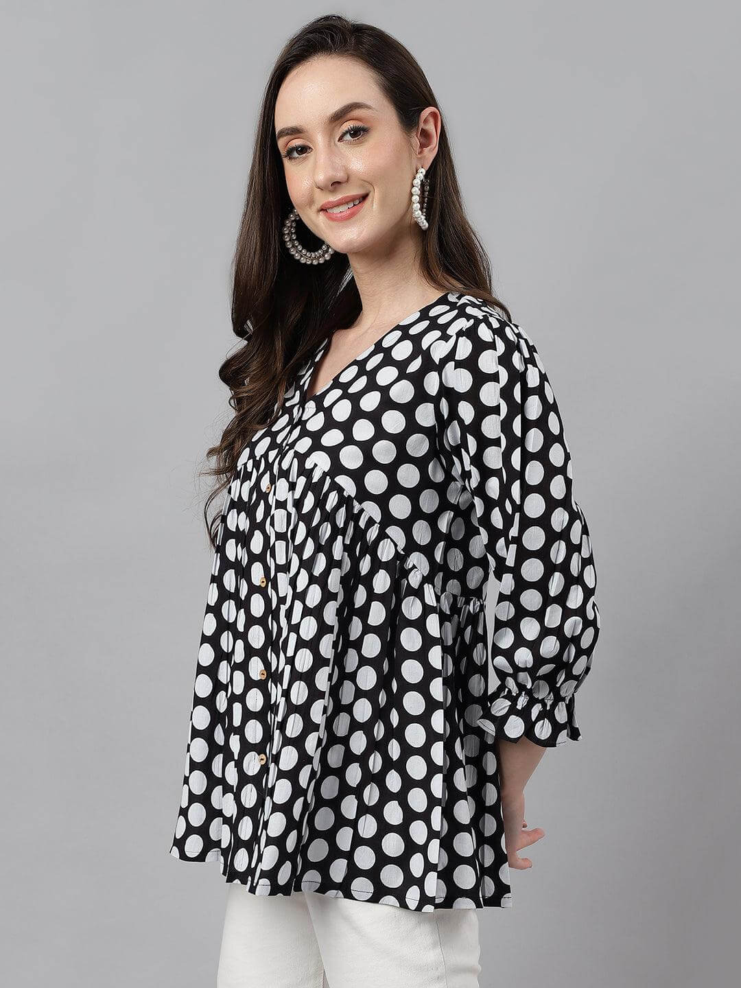 Cotton Polka Print Peplum Top - Style Like A Diva