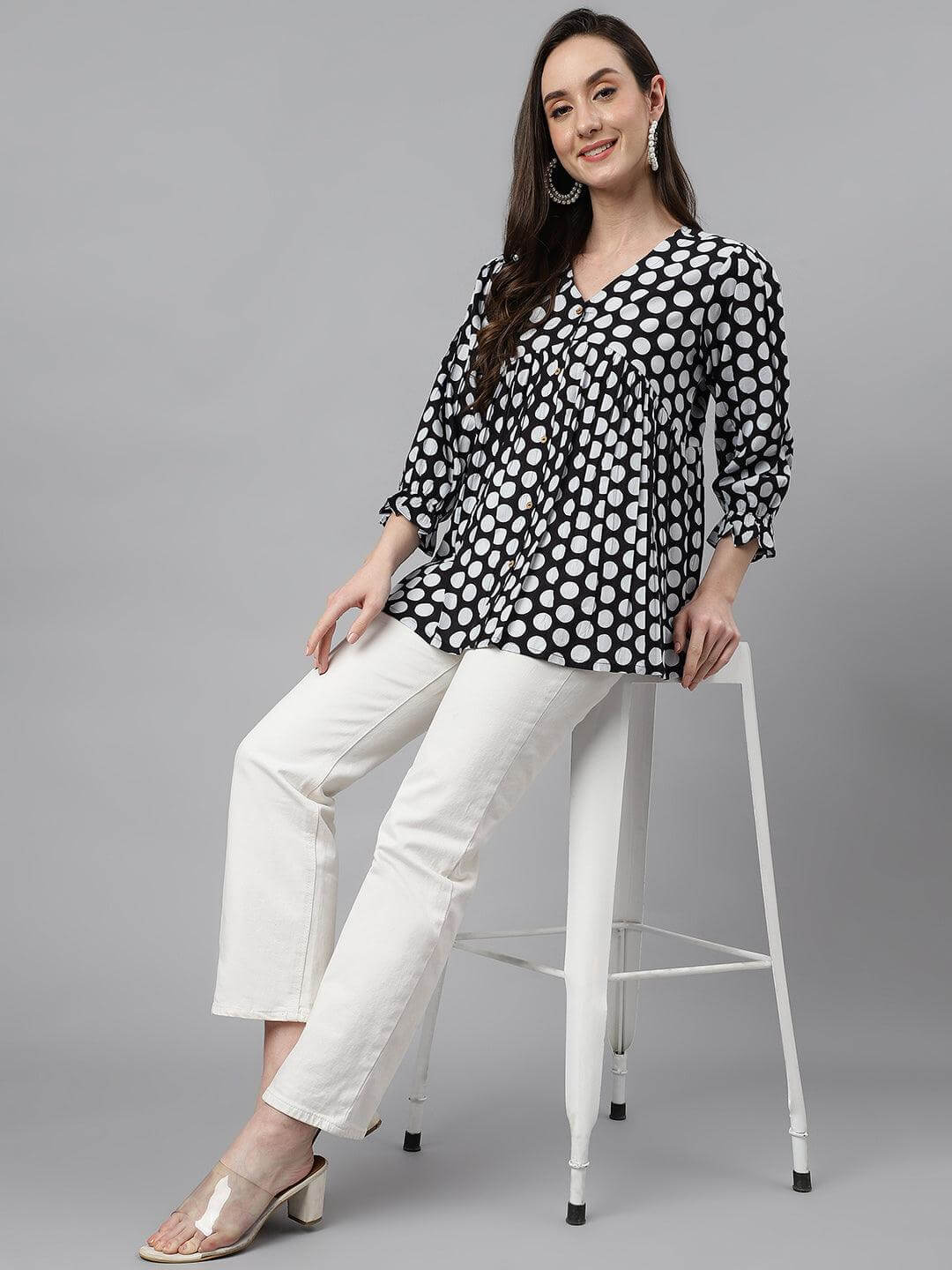 Cotton Polka Print Peplum Top - Style Like A Diva