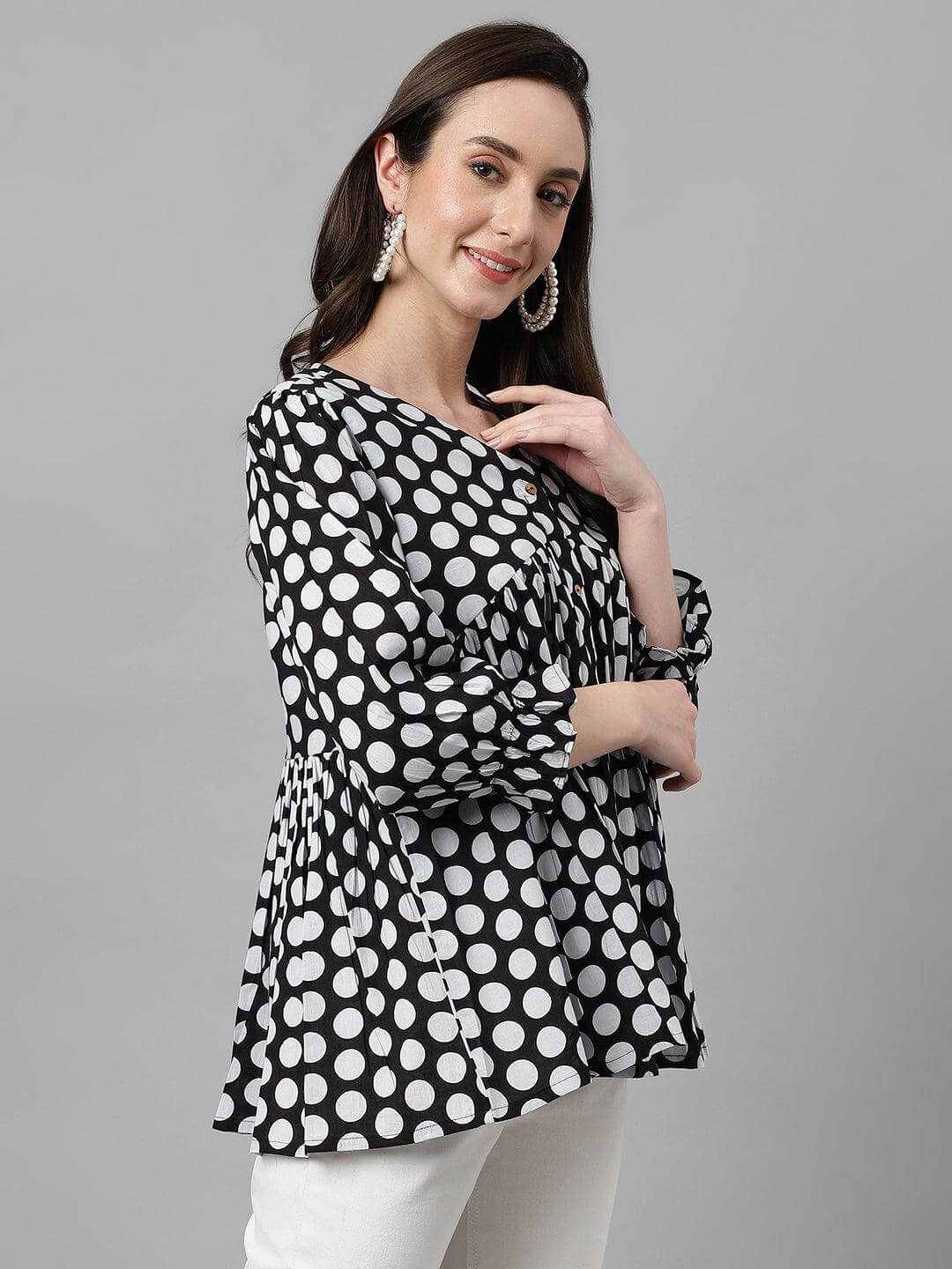 Cotton Polka Print Peplum Top - Style Like A Diva