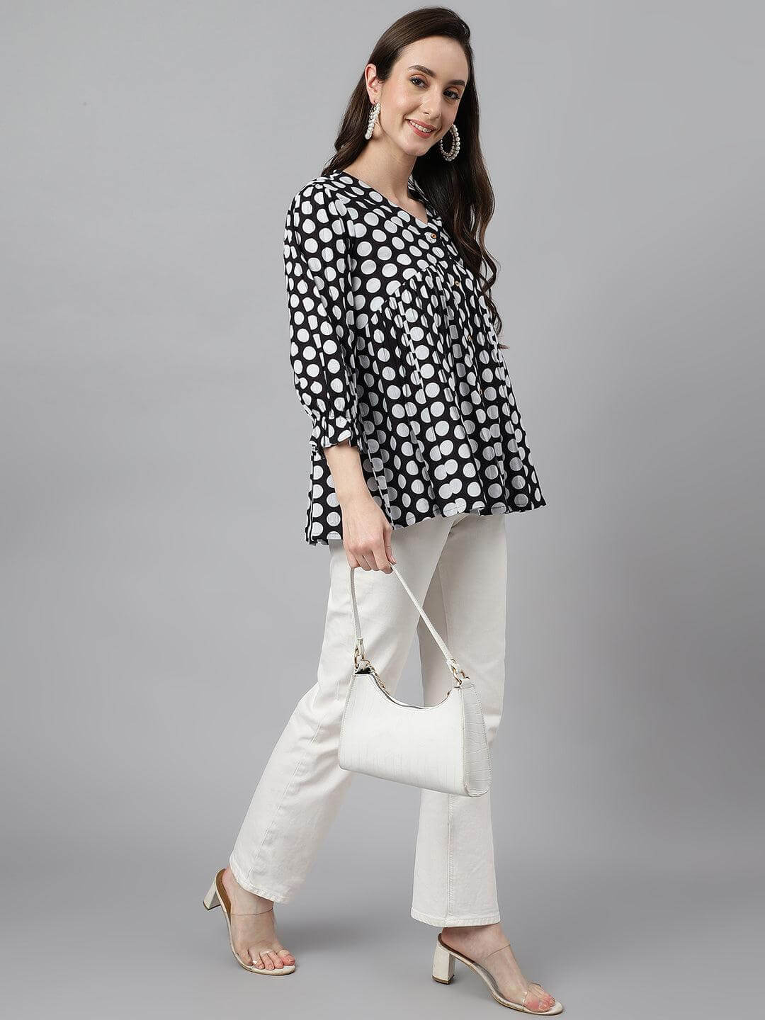 Cotton Polka Print Peplum Top - Style Like A Diva