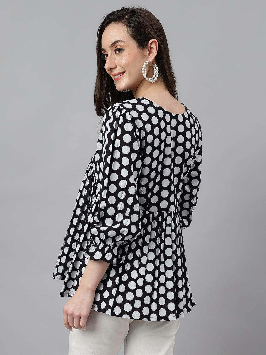 Cotton Polka Print Peplum Top - Style Like A Diva