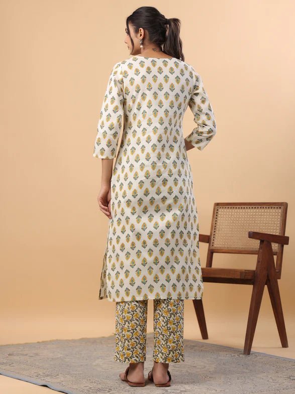 Cream Cotton Blend Ethnic Motifs - Style Like A Diva