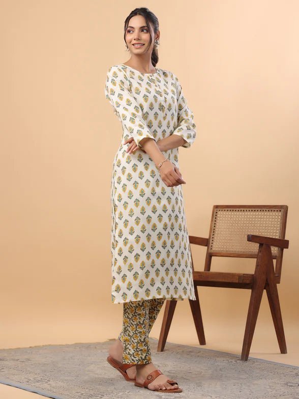 Cream Cotton Blend Ethnic Motifs - Style Like A Diva