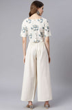 Cream Cotton Flex Floral Print Crop Top With Palazzo - Style Like A Diva