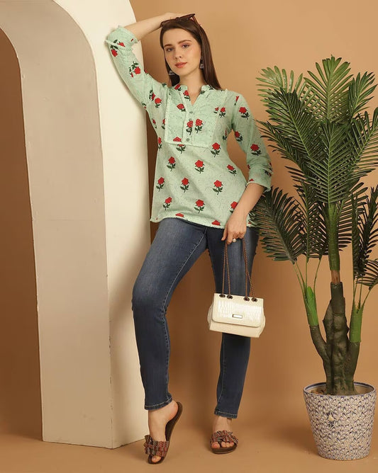 Women's Pure Cotton Floral Printed Short Top