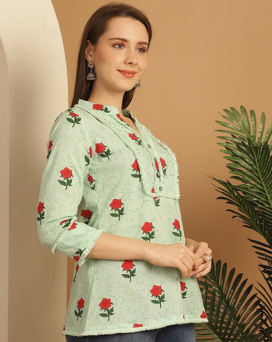 Women's Pure Cotton Floral Printed Short Top