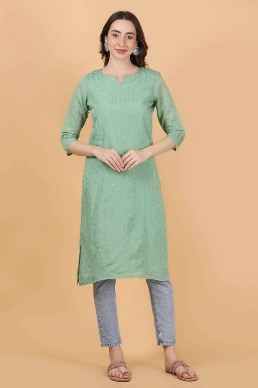 Green chanderi Jacquard Weave Kurti - Style Like A Diva