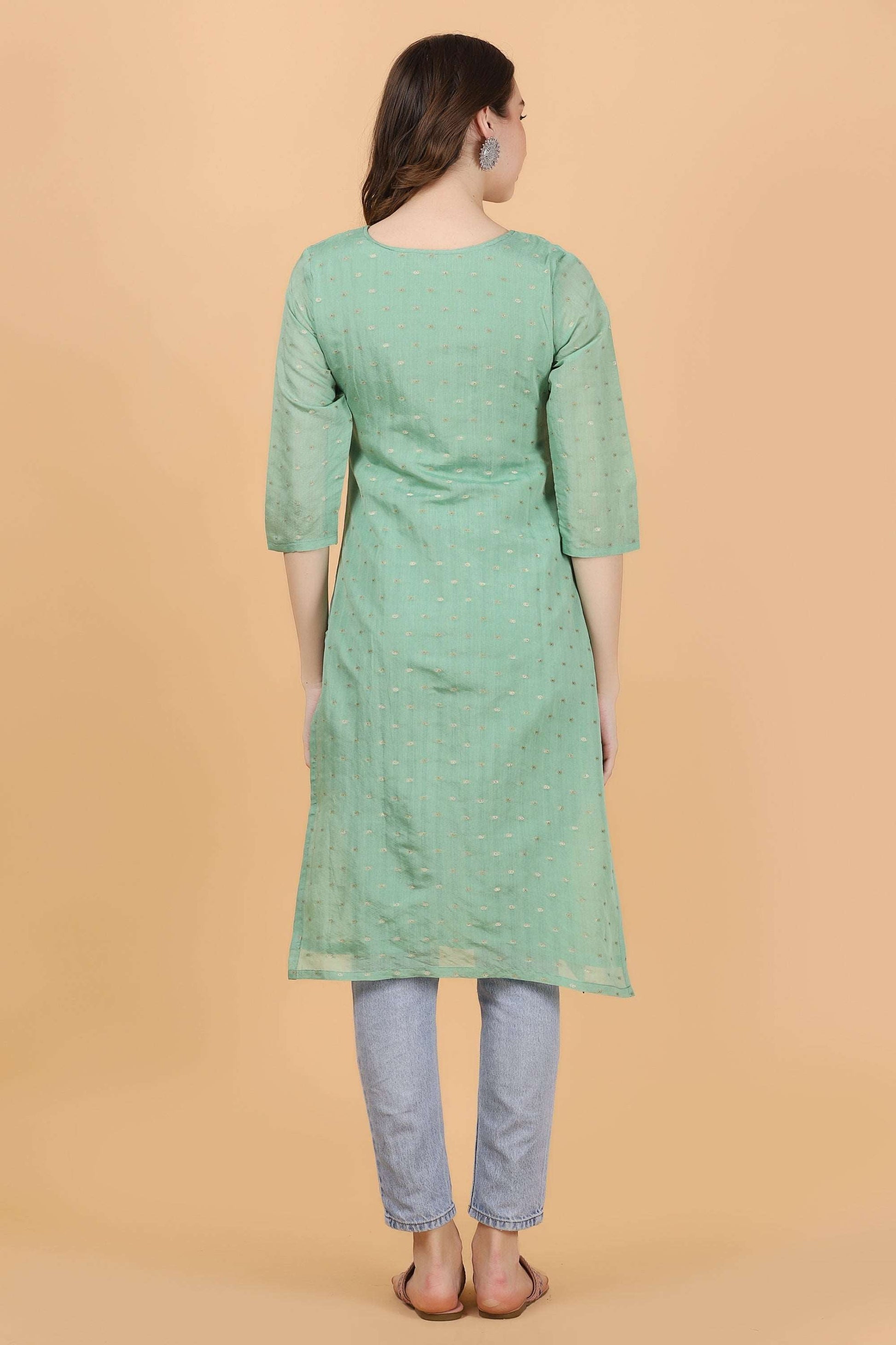 Green chanderi Jacquard Weave Kurti - Style Like A Diva