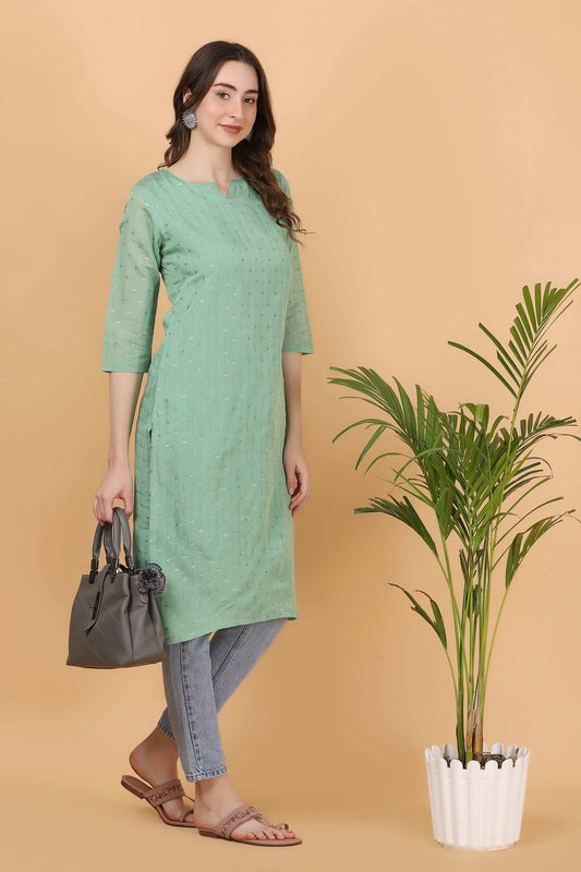 Green chanderi Jacquard Weave Kurti - Style Like A Diva