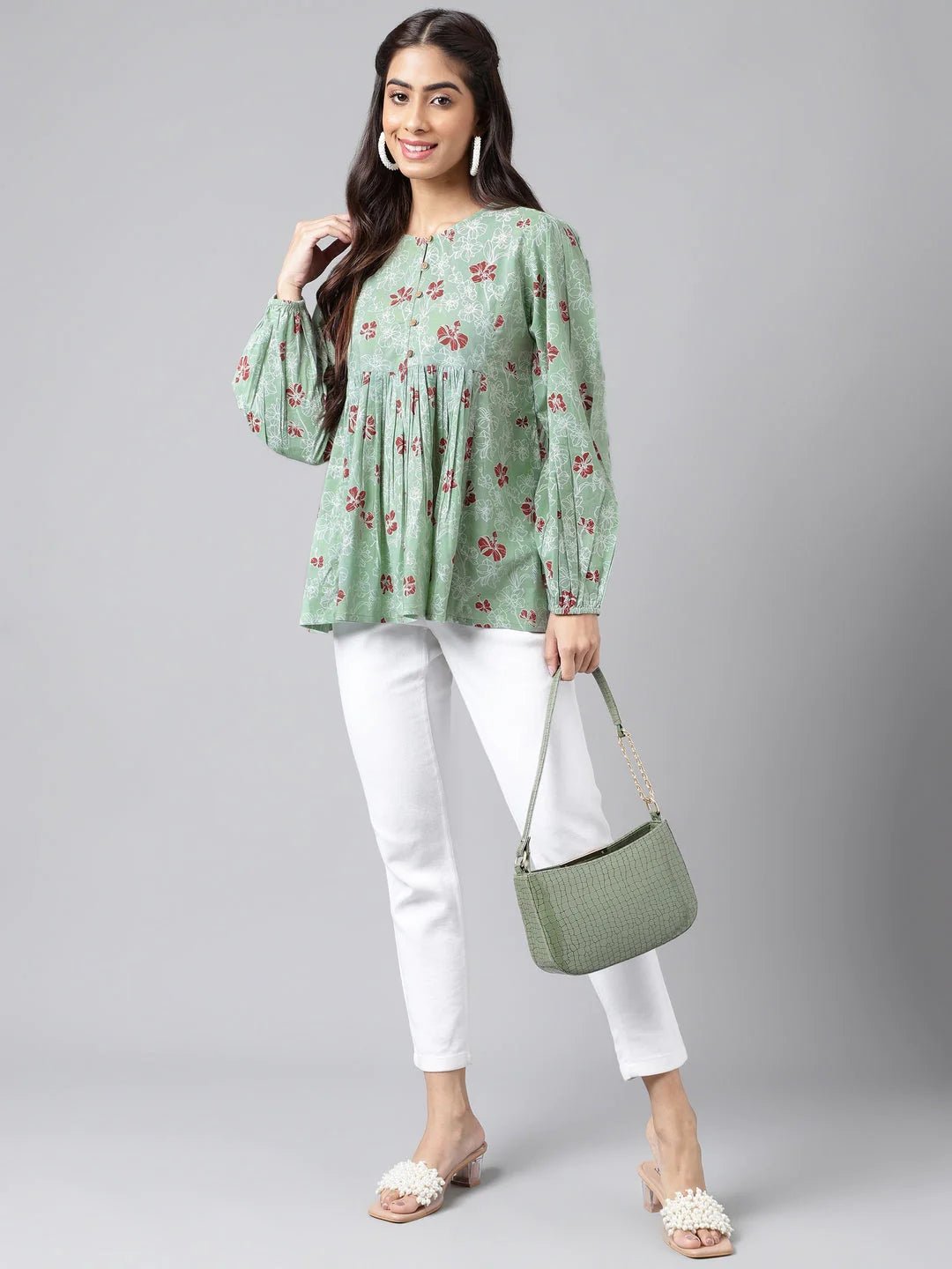 Green Floral - Printed Top - Style Like A Diva