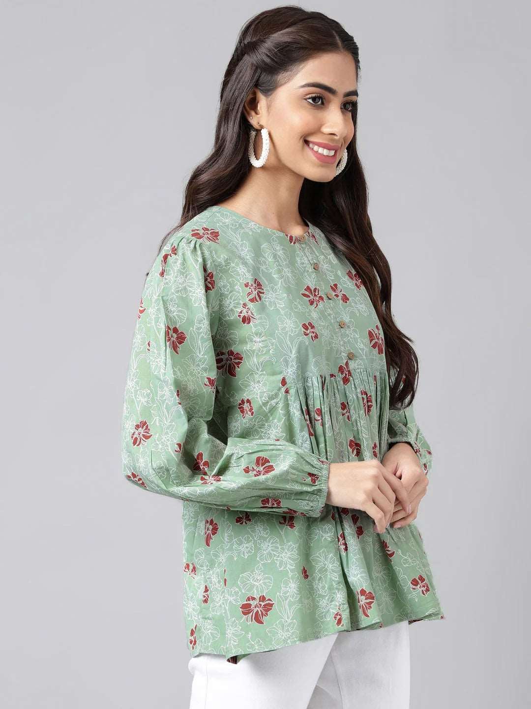 Green Floral - Printed Top - Style Like A Diva