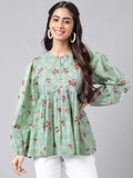 Green Floral-Printed Top