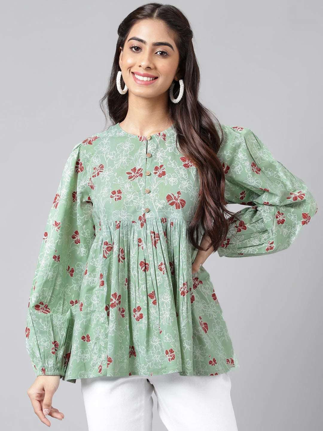 Green Floral - Printed Top - Style Like A Diva