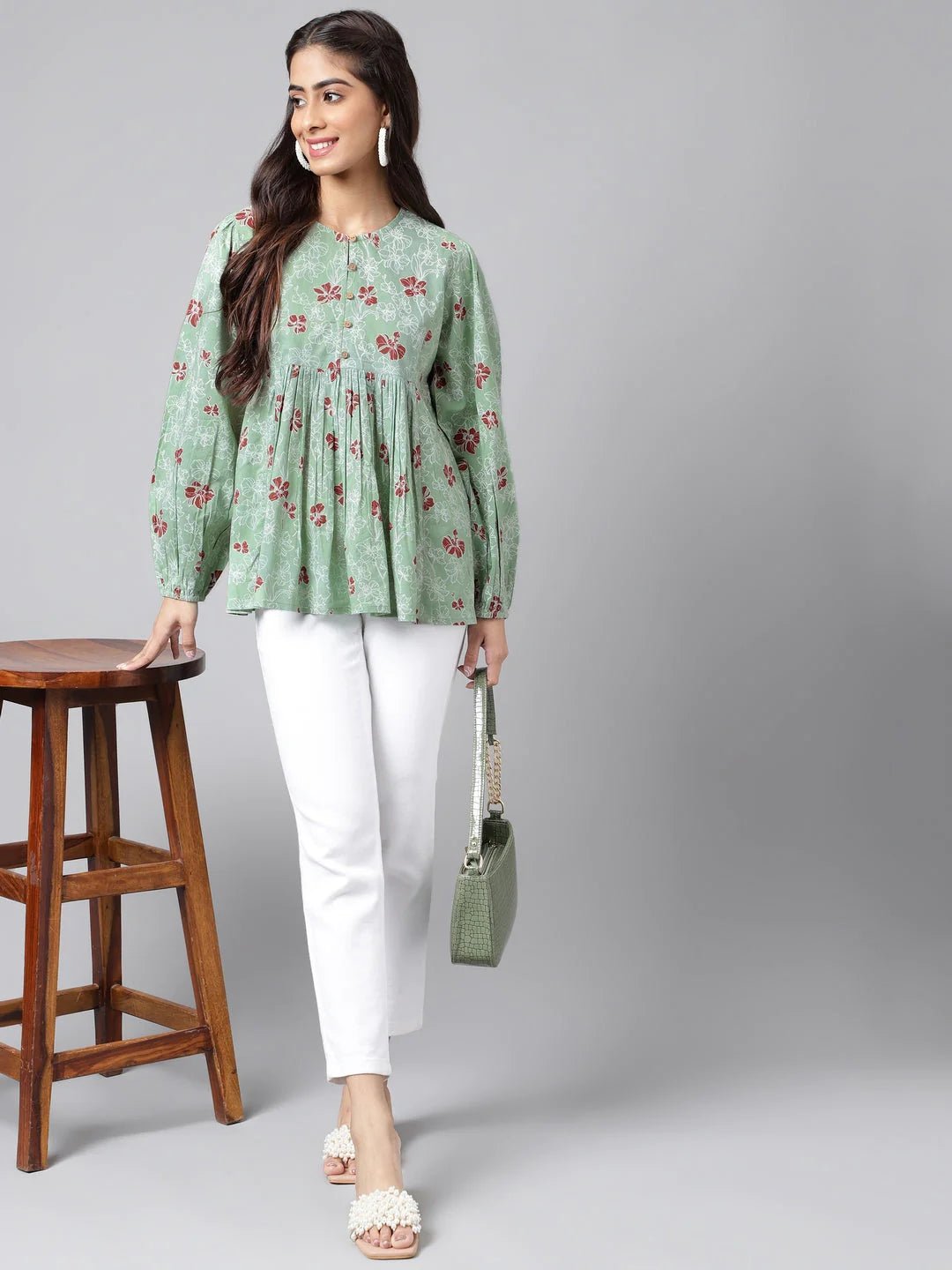 Green Floral - Printed Top - Style Like A Diva