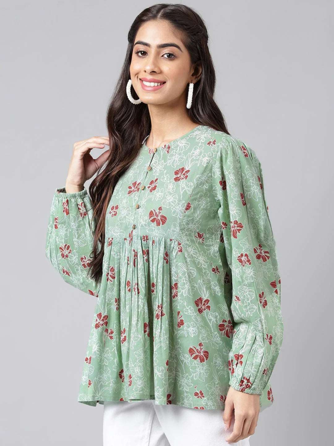 Green Floral - Printed Top - Style Like A Diva