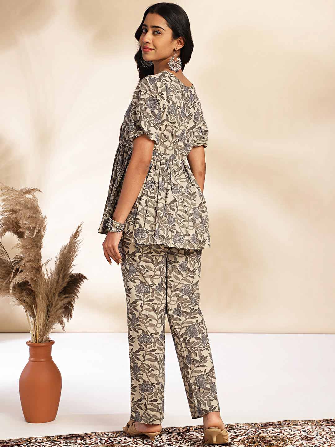 Grey Cotton Floral Co - ord Set - Style Like A Diva