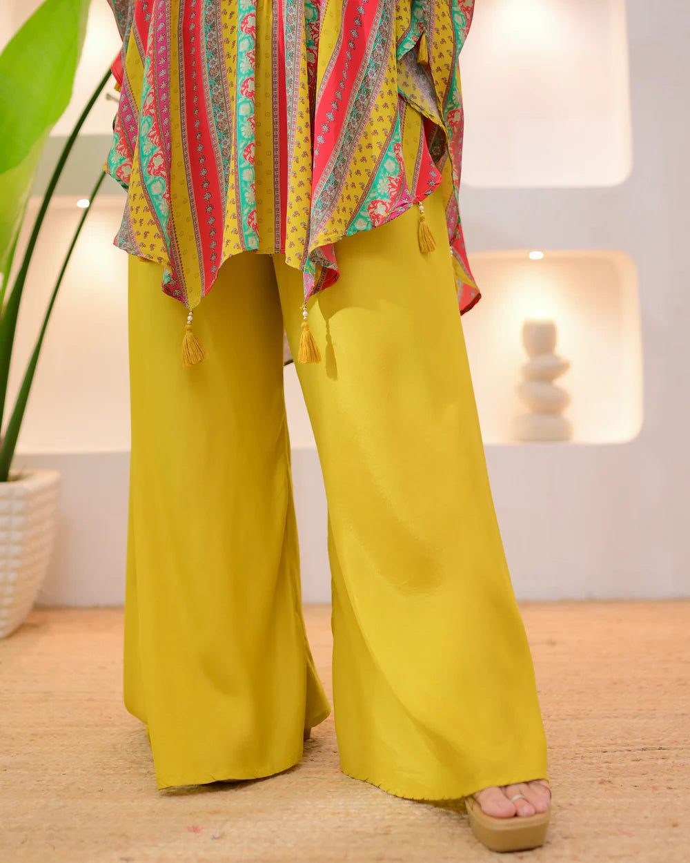 Yellow Multi Muse Handwork Kaftan Crepe Sharara Set