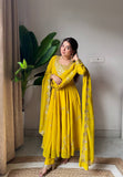 Yellow Georgette Sequence Embroidery Suit