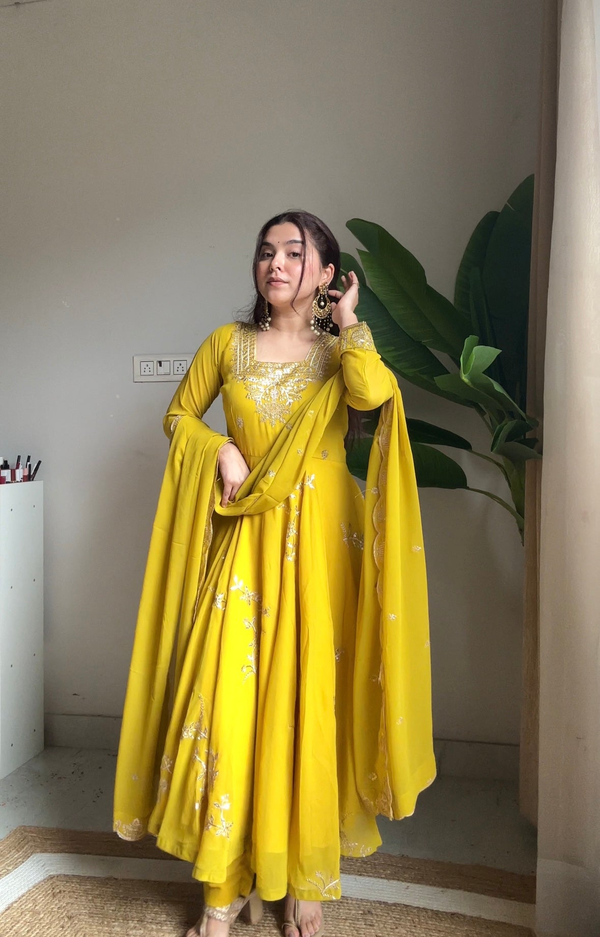 Yellow Georgette Sequence Embroidery Suit