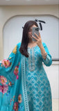 Blue Premium Chanderi Kurti Set,