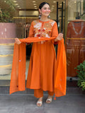 Elegant 3 Pcs kurta set with Embroidered work with malmal dupatta