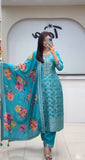 Blue Premium Chanderi Kurti Set,