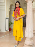 Mustard Rayon Solid Kurta with Palazzo and Scarf - Style Like A Diva